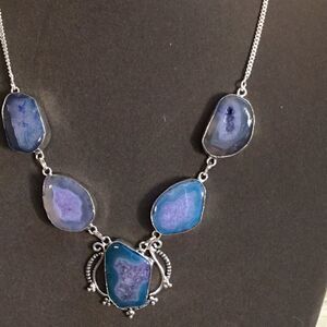 AQUA BLUE & PURPLISH AGATE STONE NECKLACE